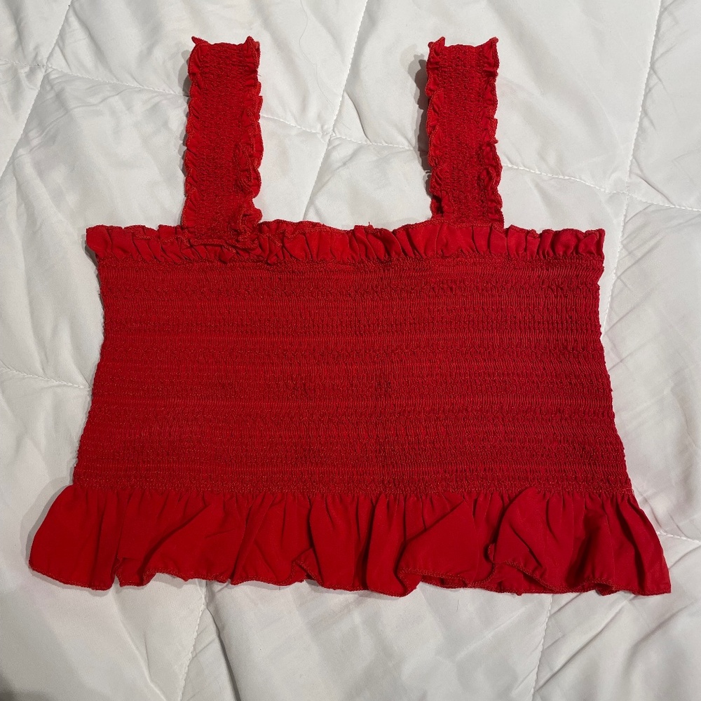 Women’s Red Ruffled Crop Tank